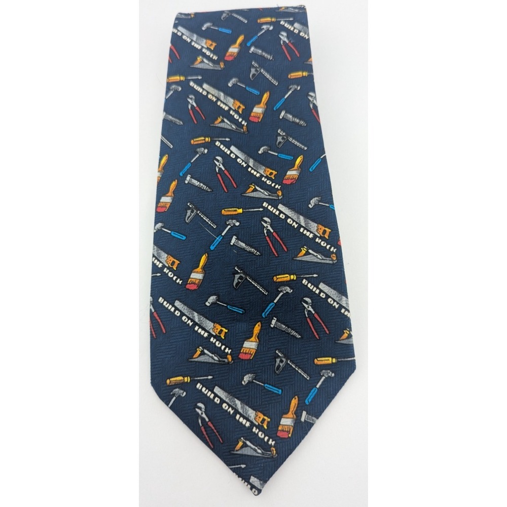 BUILD ON THE ROCK - Tool Tie - Kerusso Neckwear - 100% Poly 56" L x 4" W - Blue